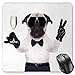 Produktbild BGLKCS Pug Mauspads Mouse Pad, Pug with Champagne Glass and Peace Sign Cool Looking Dog Celebration Animal, Standard Size Rectangle Non-Slip Rubber Mousepad, Black White Cream