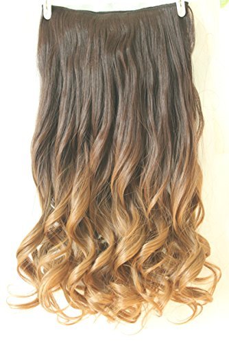 22" Full Head Clip in Hair Extensions Ombre Curly Wavy Dip Dye 6 Pcs (Dark brown to dark blonde)