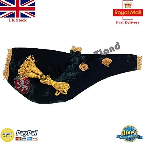 Scottish Great Highland Bagpipes Bag Cover Various Tartans & velvet /Scottish Bagpipe Air Bag Cover (BLACK VALVET & GOLDEN FRINGE)