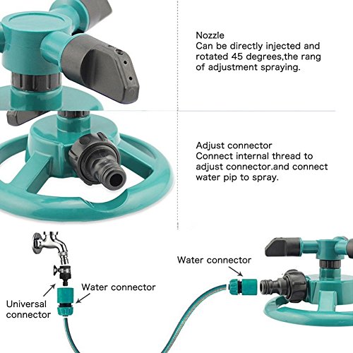 Garten Sprinkler, Swify Rasensprenger Sprinkler Kreisregner Automatik mit 3 Armen und 12 Sprühdüsen 360° Rotation Wasser Sprinkler für Bewässerungsanlagen, Blumen und Gärten - 5