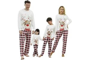 KOURIC Pyjama Noel Famille,Pyjama Noël Femme Homme Pyjama de Noel Famille Enfant Bebe Hiver Assorti Noel Satin à Manches Longues avec Imprimé pour Père Mère Fille Garcon et Couple