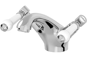 Architeckt® Winchester Bathroom Basin Sink Mixer Tap Traditional Mono Round Twin Lever Handle Faucet for Sinks, Chrome