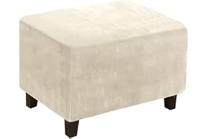 Meigeh Fundas Puff Rectangular Fundas reposapies Rectangular pequeño Estrecho Cubre otomanas Cubierta para Puff Beige L