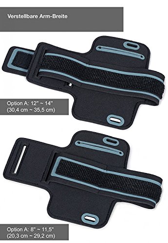 MOVOJA Sport-Fitness-Jogging-Armband Schwarz HÃ¼lle Case fÃ¼r Smartphone Handy Neopren Oberarmtasche | mit KopfhÃ¶hreranschluss geeignet fÃ¼r iPhone 6, iPhone 6s.