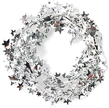 YINGMAN 2 Pack 5M (16.4ft) Deluxe Thick Chunky Wide Colors Shiny Star Christmas Tree Tinsel Garland with Embossing Decoration (Silver)