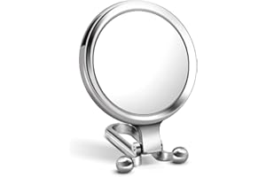 SJBAUTYO 1PCS Miroir Maquillage Double Face,X1/X10 Miroir à Main avec Pliable Poignée,Miroir de Voyage pour Fille Femme,Argent