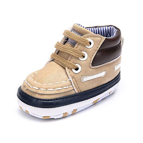 DELEBAO Stivaletti Primi Passi Bimba Scarpe Neonato High-Top Scarpe da Ginnastica Calzature Bambino Ragazzi e Ragazza New Light Khaki 0-6 Mesi