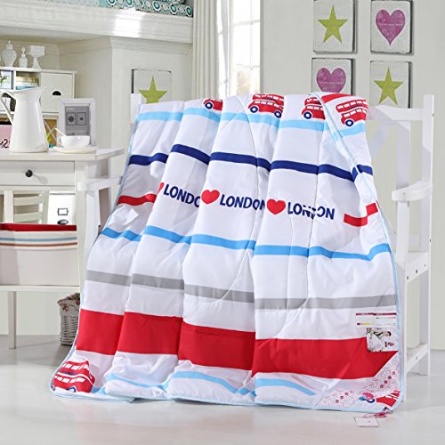 Cartoon Bus "I LOVE LONDON"Quilts/ Duvets Lightweight for Babys Kids Doubles Single Bed All Season Available 3 Sizes for Your Choice (180cm*200cm)