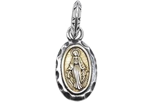 ForFox Small Miraculous Virgin Mary Pendant, Two Tone 925 Sterling Silver, Ave Maria Virgen de Guadalupe Pendant