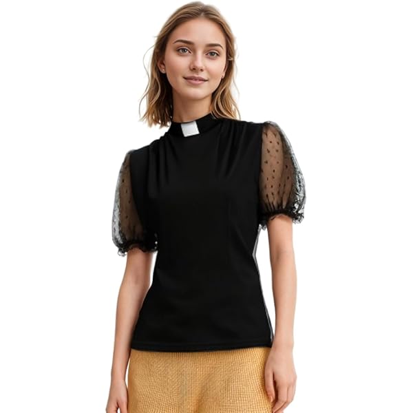 Women's Elegant Clergy Shirt - Asymmetrical Minister Blouse Long Sleeve Top
