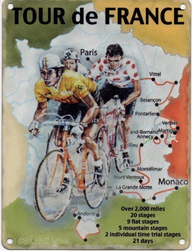 Emailleschild "Tour de France" Karte, Metall SMALL 200mm X 150mm