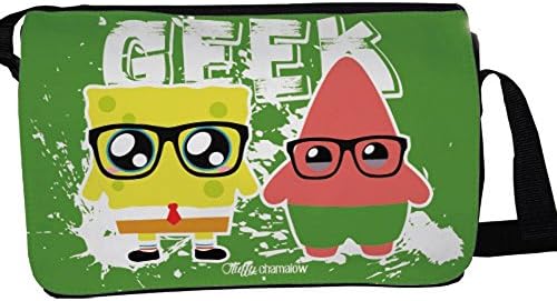 Messenger Bag-Green, Spongebob and patrick Geek by Fluffy Kawaii Chibi Chamalow Chamalow-Shop