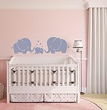 Wandaufkleber 3 süße Elefanten, Eltern und Kind/Familie, mit Herzen, Wandsticker, für Baby, Kinderzimmer, grau, grau, S - 5