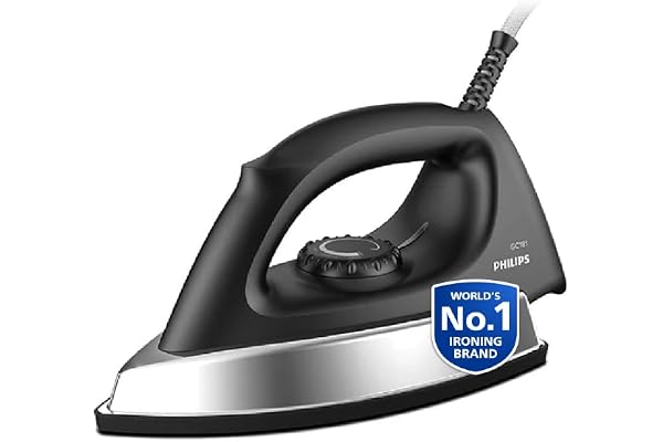 PHILIPS Stainless_Steel Heavyweight Dry Iron Gc181/8-1000 Watts Power, Black Non-Stick Soleplate, Ergonomic Grip