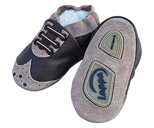 Lauflernschuhe Lederpuschen Hausschuhe Krabbelschuhe Baby -mit Gummisohle- Gr.19-31 Mokassis braun-beige Ledermix 238G - 2