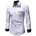 Produktbild Qiusa Mens White Shirts Punkte Langarm Top Casual Slim Fit, personalisierte Design Knopf V-Ausschnitt Tasche England UK Baumwolle Mantel XXL XXXL (Farbe : Weiß, Größe : XX-Large)