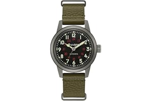 Bulova Unisex analogowy zegarek automatyczny z prawdziwą skórzaną bransoletką 98A255, khaki, Pasek