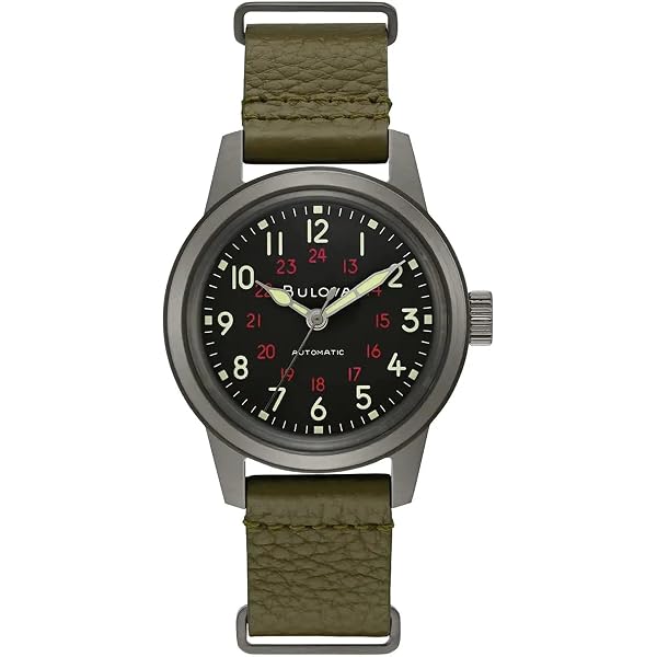 Bulova Orologio Automatico 96A282, Ispirato Al Modello Militare A-11, Cassa 38mm, Quadrante Blu, Cinturino NATO Marrone - 3