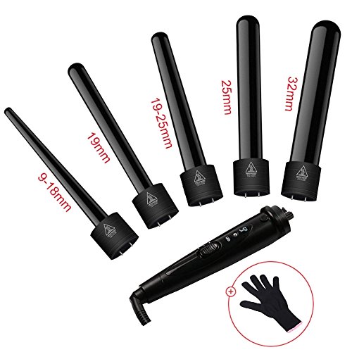 Lockenstab, iMissiu 5 in 1 Multifunktions Austauschbare Lockenwickler Kit (Schwarz) - 5