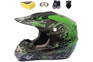 MXYMC Motorradhelm,Motocross Helm,Helm Kinder,Helmets Kinder-Cross-Helm, Road Helm mit Handschuhe Maske Brille, ATV Helm,MTB green,52-56 cm