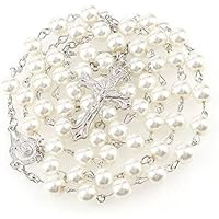 Rosenkranz Kommunion aus weißen Perlen Schmuck 56 cm