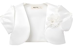 Proumhang Cardigan Bolero Shrug pour Filles Cardigan à Manches Courtes en Satin Châle Princesse Cape de Mariage Petit Manteau pour Les Enfants de 3 à 10 Ans