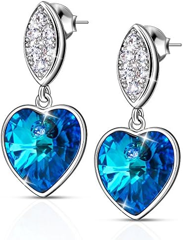 Lydia Queen Crystal Earrings- Dangle Earrings Made with Austrian Crystals Cubic Zirconia , Sterling Silver Stud , Blue " Heart of Ocean " Women Fashion Jewelry Gift