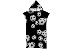 Lukery Bambini Asciugamano con Cappuccio, Sport di Palla Poncho da Bagno Bambino Asciugamano da Spiaggia Assorbente Accappatoio da Surf per Adult Ragazze Ragazzi (60x110cm,Nero)