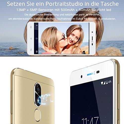 Cubot R9 (2017) Andriod 7.0 Nougat Smartphone 2GB RAM, 5.0 Inch Touch-Display Handy Ohne Vertrag mit Fingerprintsensor, Micro-Sim und Nano-Sim (Gold)