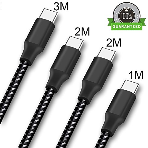 [Pack de 4] ONSON® Câble USB tipo C 1M 2M 2M 3M, Chargeur USB tipo C en Nylon con conector de aluminio Cable USB C pour Samsung Galaxy S9/ Note 8 / S8 / S8 Plus / A3 / A5 (2017) / A7 / A9 / C9 / S9, huawei P8 / P9 / P10 Lite, Sony Xperia XL, Nexus 5X / 6P / Pixel XL, LG G5 / G6, Moto Z, HTC 10, Xiaomi 4C / 4S / 5, conmutador Nintendo, MacBook 2016 -Negro