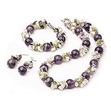  Halskette Armband Ohrringe Set Amethyst Kristall Peridot Süßwasserperle