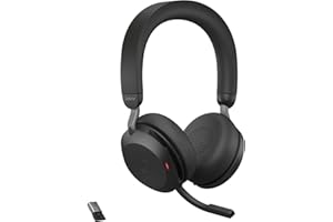 Jabra Evolve2 75 Wireless PC Headset mit 8-Mikrofon-Technologie - Dual-Foam-Stereo-Kopfhörer mit moderner aktiver Geräuschunterdrückung, USB-A Bluetooth-Adapter und MS Teams-Kompatibilität - Schwarz