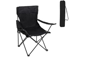 LOLAHOME Silla Playa Camping Pesca y Caza Plegable Cierre Tijera Estructura Acero con Pintura Epoxi anticorrosión y Lona poliéster Oxford 600 D Negra, portavasos y Bolsa de Transporte