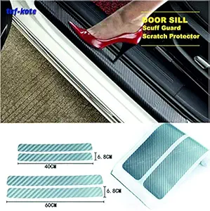 Tufkote 4pcs Carbon Fibre Sticker Car Door Sill Scuff Guard, Welcome Pedal Protect, Anti-Kick Scratch CAR Foot Steps (Silver)