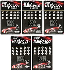 SUPER MANFORCE LITCHI FLAVOR CONDOM WITH 1500 DOTS LIKE AS EXTRA DOTTED CONDOM,SET OF 5 (5 * 10) 50 CONDOMS