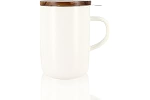 OGO LIVING – tisanière Juliet 475 ml – Idéale pour le thé et la tisane – Mug à thé en grès et couvercle en bois d’acacia - blanc - 7912019