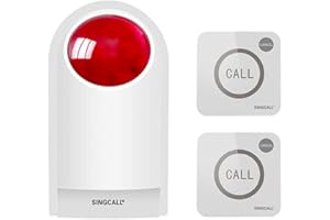 SINGCALL Kit di Allarme per Sirena Stroboscopica di Emergenza a Distanza Impermeabile per Affari Home Shop Hotel School 1 Sirena Rossa lampeggiante + 2 Pulsanti di Chiamata