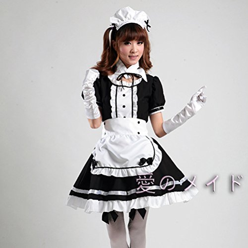 tzm2016 Anime Cosplay Costume French Maid Outfit Halloween, 4 pcs as a set including dress; headwear; apron; fake collar ( black , Size XL ) - 8