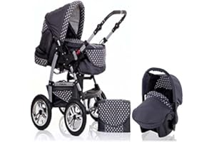 DEIN_BABYLADEN 15 teiliges Qualitäts-Kinderwagenset 3 in 1 „FLASH“: Kinderwagen + Buggy + Autokindersitz – 15 teiliges Mega Set in 38 tollen Farben