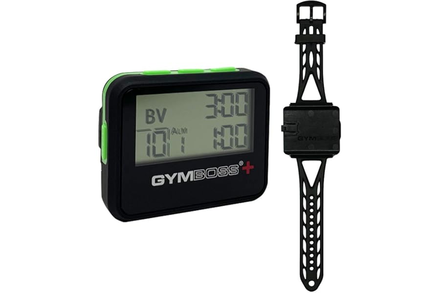 Gymboss PLUS Interval Timer and Stopwatch Strap - Bundle (Black with Green buttons)