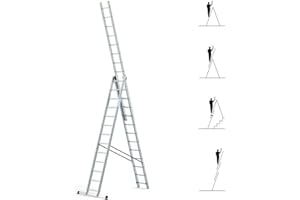 Echelle Transformable 3 Plans StablePro 3x13 marches Aluminium Extensible coulissante, 6 Positions, Hauteur Travail Max 8,61m, Garantie 5 Ans, Hostrom