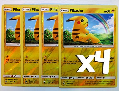 Pokemon: 4X Pikachu 28/73 ,Reverse Holo , NM-Mint Shining Legends, New