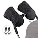 Produktbild Kinderwagen Handwärmer - Uiter Kinderwagen-Handschuhe mit 2 Haken Extra-Dicke Warme Wasserdichte Frostschutz-Handwärmer für Eltern und Betreuer, Kinderwagen-Zubehör (Schwarz)