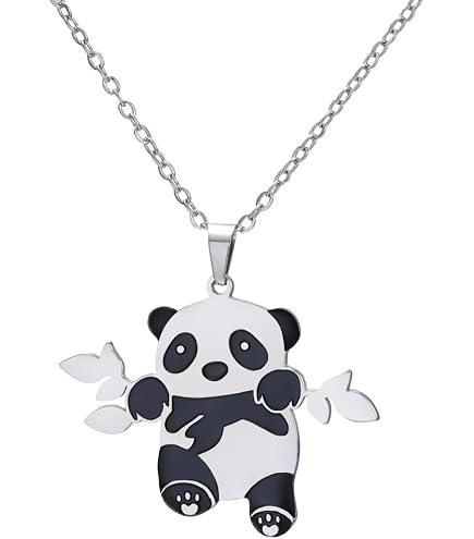 Yienate Panda Collana Cristallo Girocollo Panda Argento Cuore Bianco Collana con Pendente Orso di Cristallo Catena Panda Collana d'Amore Charm Simpatico Animale Cristallo Gioielli per Donne Ragazze