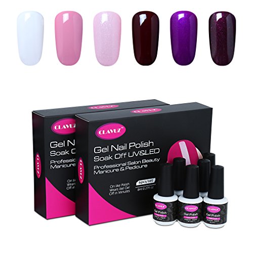 CLAVUZ Gel Nail Polish Sets 6pcs UV Led Soak Off Nail Lacquer Kits