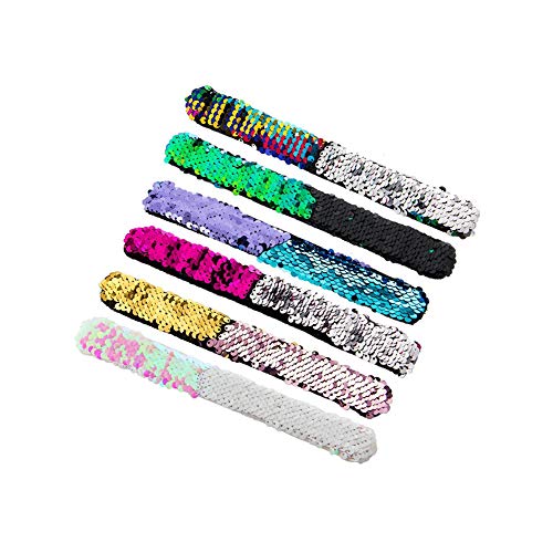 Rocita Slap Braccialetti Sequin Braccialetto Reversibile Mermaid Wristband per Festa e Festival (6 Packs)
