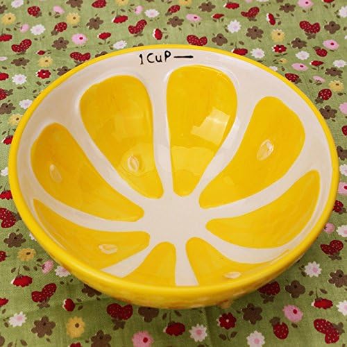 13*6 cm Handmade Ceramic Bowl Hand Painted Fruit Watermelon Rice Soup Ceramic Bowl By Forest Dream (Lemon)