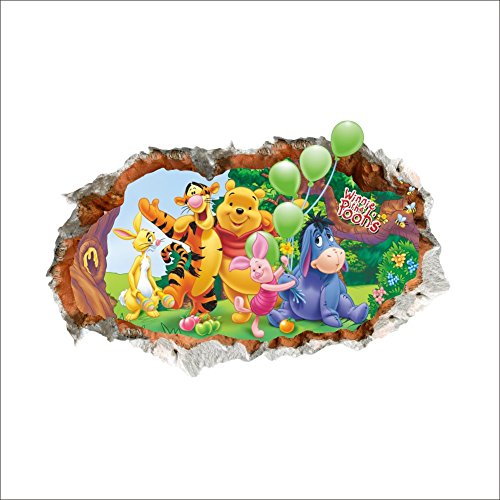 Oulique ® 3D Aufkleber Winnie the Pooh im Wanddurchbruch Loch für das Kinderzimmer