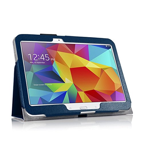 Invero® Premium Hülle Ledertasche umfasst Ständer Feature, Displayschutzfolie und Eingabestift Kugelschreiber für Samsung Galaxy Tab 4 10,1 Zoll SM T530 T531 (Blau / Blue) - 2