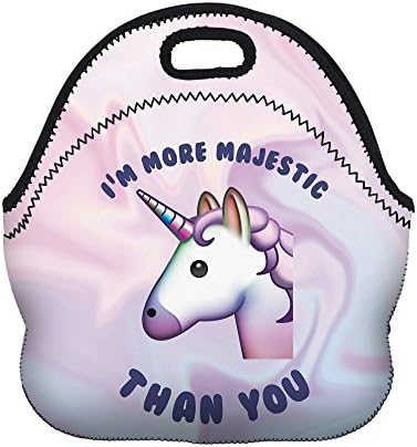Alivewise Emoji Unicorn Children Girls Boys Kids Lunch Bag Waterproof Neoprene Lunchbox Thermal Insulated Cooler Zipper Tote Carry Bag Food Holder Travel Picnic Nursery Pattern for School Work Office
